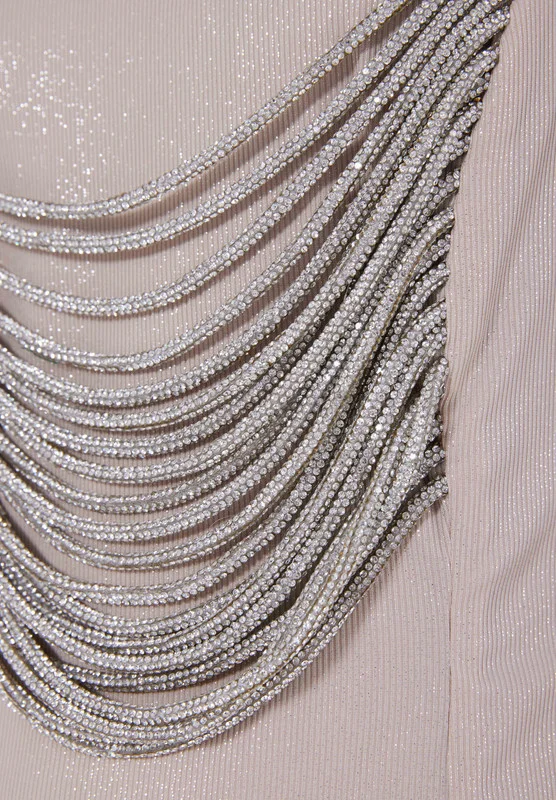 Amri Rhinestone Embellished Metallic Rib Knit Fitted Dress