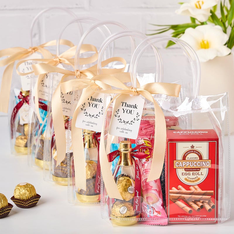 Mauproy 50 Pack Clear Plastic Gift Bags With Handles  Party Favor Bags With Ribbons And Tags  Reusable Goodie Tote Bags For Wedding Baby Shower Christmas (6.9?X 6.9?X 3.5 "") - Image 5