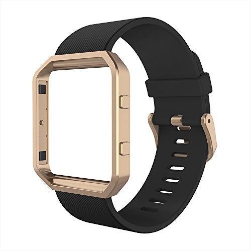 Simpeak Sport Band Compatible with Fitbit Blaze Smartwatch Sport Fitness, Silicone Wrist Band with Meatl Frame Replacement for Fitbit Blaze Men Women, Small, Black+Rose Gold Frame - Image 1