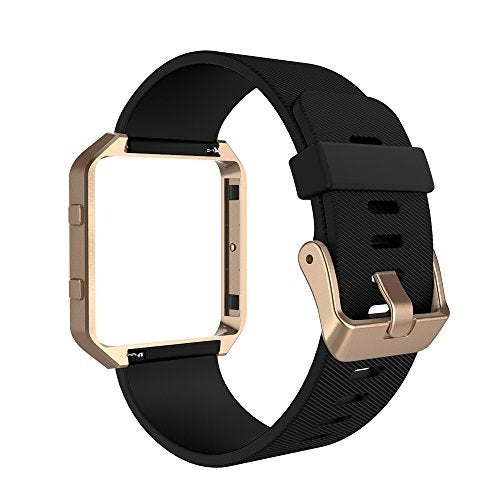 Simpeak Sport Band Compatible with Fitbit Blaze Smartwatch Sport Fitness, Silicone Wrist Band with Meatl Frame Replacement for Fitbit Blaze Men Women, Small, Black+Rose Gold Frame - Image 4