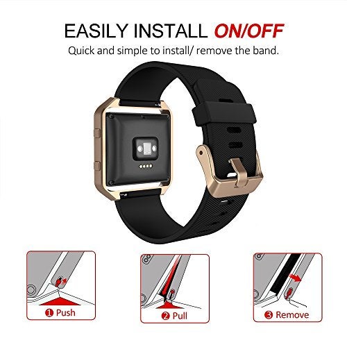 Simpeak Sport Band Compatible with Fitbit Blaze Smartwatch Sport Fitness, Silicone Wrist Band with Meatl Frame Replacement for Fitbit Blaze Men Women, Small, Black+Rose Gold Frame - Image 5