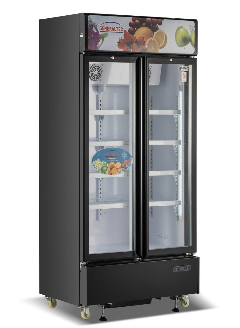 Generaltec Double Glass Door Showcase Chiller – Black | Adjustable Shelves, LED Light, Digital Thermostat, 5-Year Compressor Warranty 600 L 390 W GCH1000L black