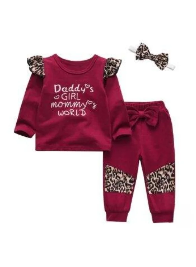 ماتشينج فاميلي اوتفيتس طقم ملابس طفلة مع عصابة رأس، بلوزة وبنطال بعبارة ابنة أبي وعالم أمي، طقم ملابس أطفال مصنوع من القطن الناعم بأكمام طويلة مع تفاصيل بطبعة الفهد، ملابس مريحة للاستخدام اليومي، مناسبة للهدايا والتصوير