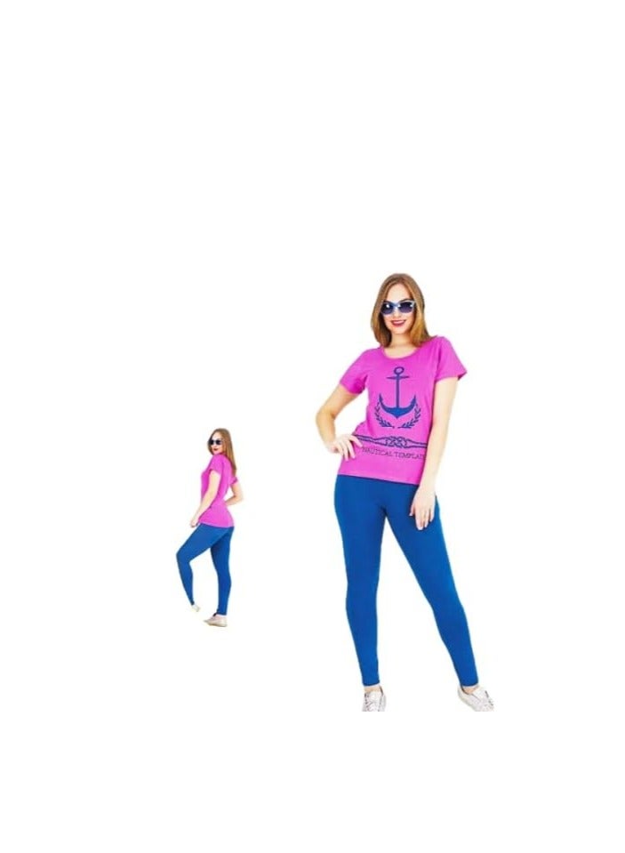 Teknur Women's Pajama Set – One Size Fits S-M-L, Made from Cotton & Lycra for Ultimate Comfort and a Stylish Look, Made in Turkey 