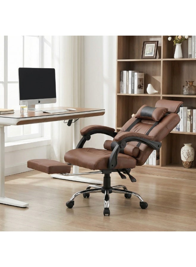 زويهاو كرسي مكتب تنفيذي طويل مرتفع الظهر مريح طوال اليوم داعم للفقرات القطنية مرتبط بجلد - Image 1