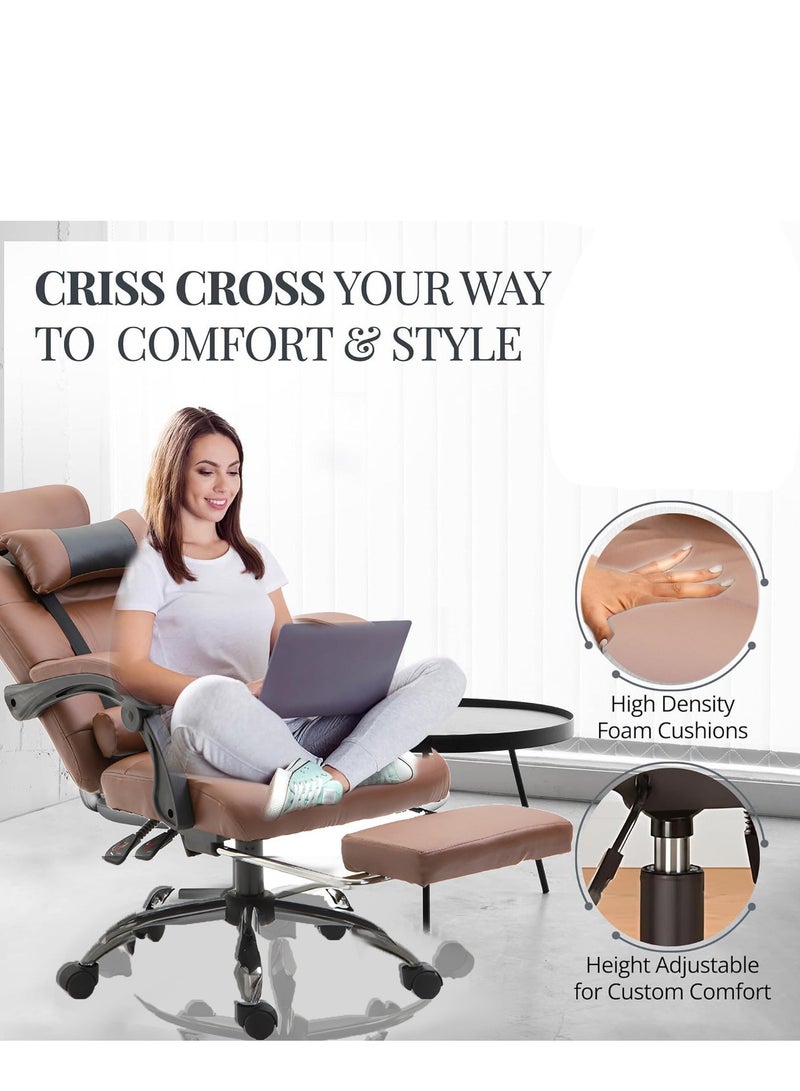 زويهاو كرسي مكتب تنفيذي طويل مرتفع الظهر مريح طوال اليوم داعم للفقرات القطنية مرتبط بجلد - Image 3