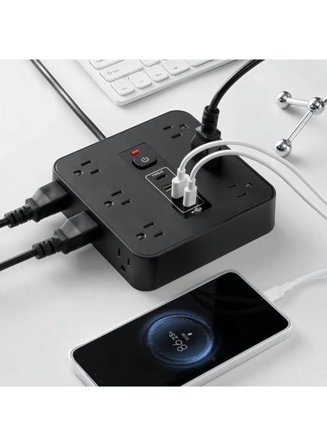 16 In 1 Power Strip With Switch Surge Protection 3 USB 2 Type C Ports Time Display A Black - Image 4