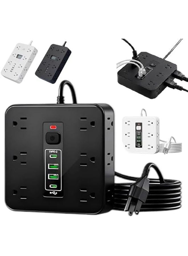 16 In 1 Power Strip With Switch Surge Protection 3 USB 2 Type C Ports Time Display A Black - Image 2