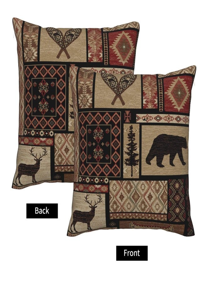 DATANSEN Set of 2 Square 18x18 inch Retro Black Throw Pillow Covers Rustic Lodge Decorative Throw Pillowcase for Home Sofa Thick Cotton Linen Cushion Cases (45x45 cm) Bear Deer - Image 3