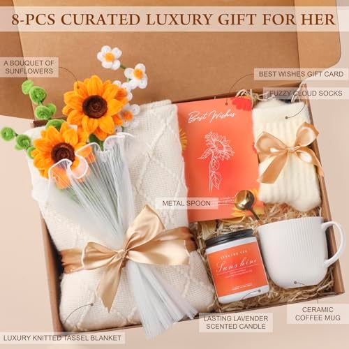 oolevassy Mothers Day Gifts, Sunflower Birthday Gifts for Women, Care Package for Women, Birthday Box for Woman, Hug in A Box, Get Well Basket, Gift Set, Self Care Gift Basket, Self Care Package - Image 2