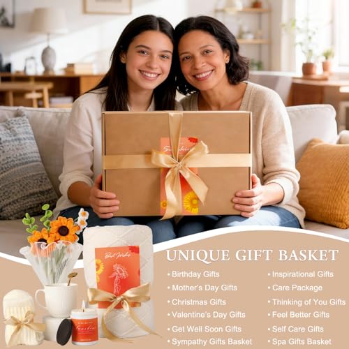 oolevassy Mothers Day Gifts, Sunflower Birthday Gifts for Women, Care Package for Women, Birthday Box for Woman, Hug in A Box, Get Well Basket, Gift Set, Self Care Gift Basket, Self Care Package - Image 3