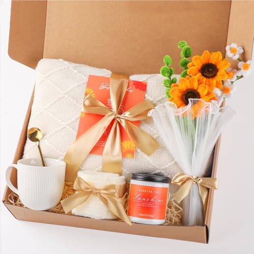 oolevassy Mothers Day Gifts, Sunflower Birthday Gifts for Women, Care Package for Women, Birthday Box for Woman, Hug in A Box, Get Well Basket, Gift Set, Self Care Gift Basket, Self Care Package - Image 1