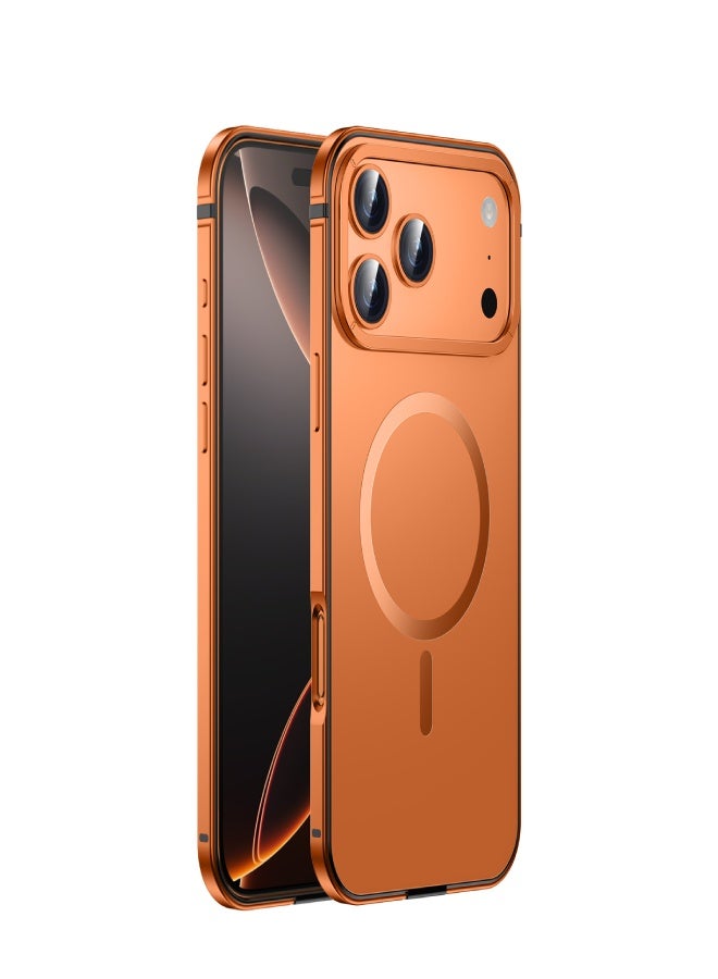 AROAQ iPhone 17 Pro Magnetic Alloy Frame Phone Case – Drop Resistant, Strong MagSafe, Matte Anti-Fingerprint Finish , Orange - Image 1