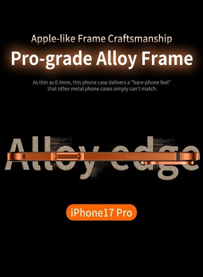 AROAQ iPhone 17 Pro Magnetic Alloy Frame Phone Case – Drop Resistant, Strong MagSafe, Matte Anti-Fingerprint Finish , Orange - Image 3