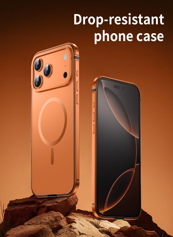 AROAQ iPhone 17 Pro Magnetic Alloy Frame Phone Case – Drop Resistant, Strong MagSafe, Matte Anti-Fingerprint Finish , Orange - Image 2