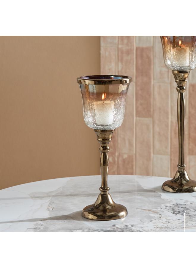 Home Box Jebha Half Crackle & Luster Glass Votive Holder on Steel Base with Steel Ring on Top - 12x12x28 cm  - Image 1