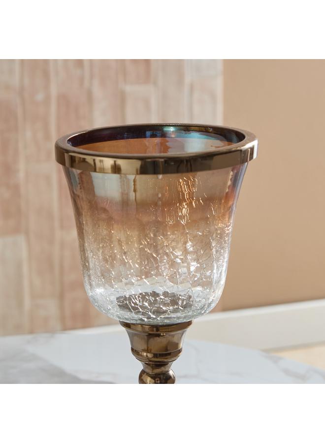 Home Box Jebha Half Crackle & Luster Glass Votive Holder on Steel Base with Steel Ring on Top - 12x12x28 cm  - Image 3