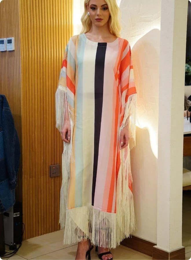 #Be Pastel and Pink Striped Kaftan Set
