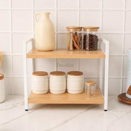 Decorlay Laminated Board Metallic Frame Kitchen Counter Top Storage Organizer Spice Bottles, Condiment Racks Space Saver | Beech | Pack of 1 - Image 2
