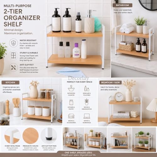 Decorlay Laminated Board Metallic Frame Kitchen Counter Top Storage Organizer Spice Bottles, Condiment Racks Space Saver | Beech | Pack of 1 - Image 5