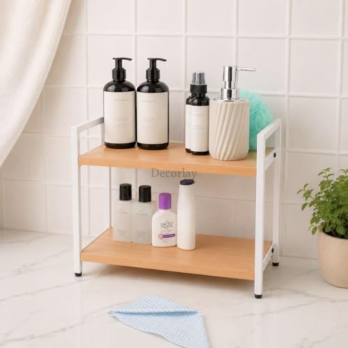 Decorlay Laminated Board Metallic Frame Kitchen Counter Top Storage Organizer Spice Bottles, Condiment Racks Space Saver | Beech | Pack of 1 - Image 4