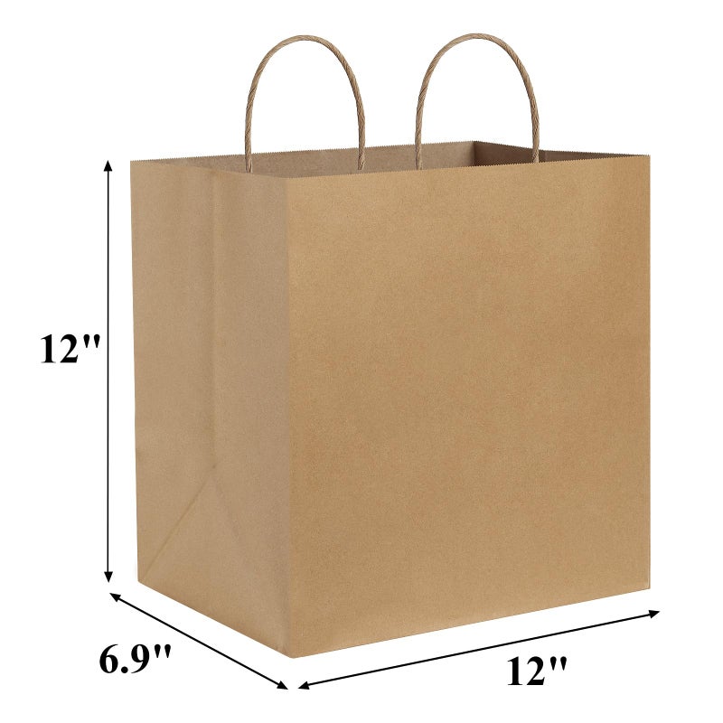 BagDream Brown Paper Bags With Handles 12x7x12 100Pcs - Kraft Shopping Merchandise Retail, Takeout/To Go, Wider-gusset Recycled Paper Gift Bags Bulk - Image 2