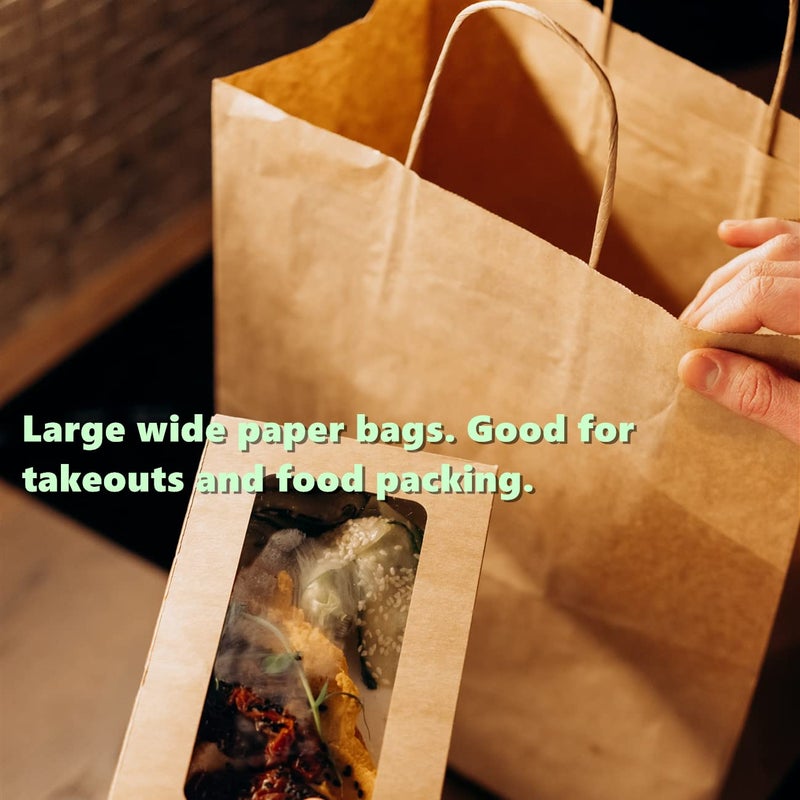 BagDream Brown Paper Bags With Handles 12x7x12 100Pcs - Kraft Shopping Merchandise Retail, Takeout/To Go, Wider-gusset Recycled Paper Gift Bags Bulk - Image 4