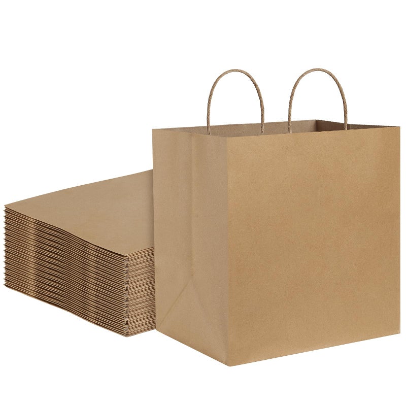 BagDream Brown Paper Bags With Handles 12x7x12 100Pcs - Kraft Shopping Merchandise Retail, Takeout/To Go, Wider-gusset Recycled Paper Gift Bags Bulk - Image 1