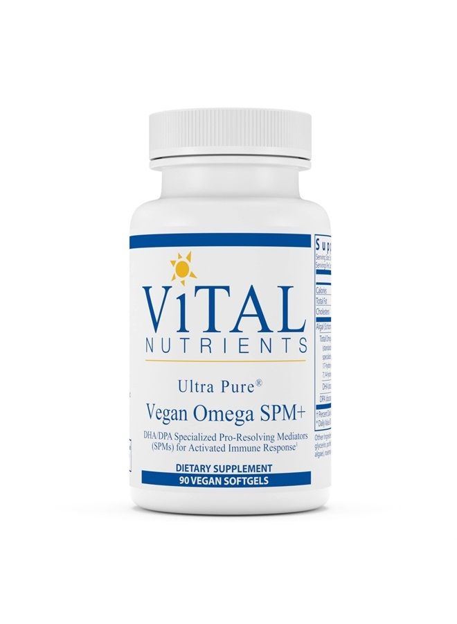 Vital Nutrients Ultra Pure Vegan Omega SPM + | Specialized Pro Resolving Mediators to Support Immune System | DHA and DHA Fatty Acids | Plant-Based algal Oil | Burpless Supplement | 90 Mini Softgels  - Image 1