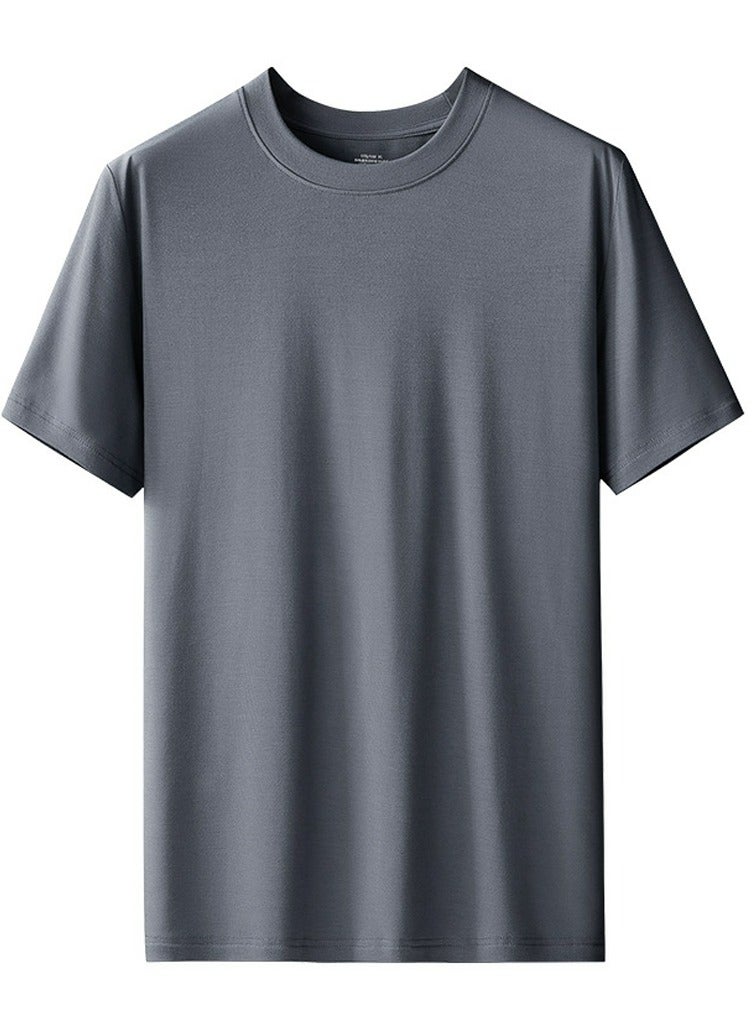 Loquat Men's Solid Color Classic Short Sleeve Crew Neck T-Shirt Deep Grey 