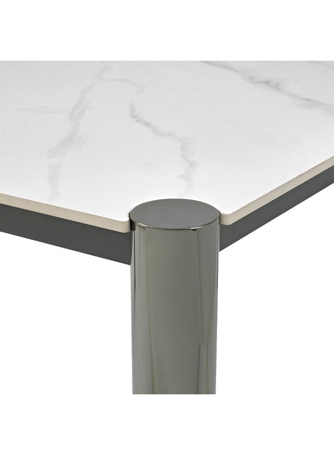 DANUBE HOME طاولة قهوة مربعة بسطح حجر ويليام المصنوع بالضغط | طاولة متعددة الوظائف لغرفة المعيشة | طاولة مركزية موفرة للمساحة | أثاث بتصميم عصري لغرفة المعيشة L100xW100xH45cm-أبيض/نيكل أسود - Image 2