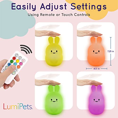 Lumipets Baxter The Bunny Squishy Night Light for Kids | Silicone Lamp with Tap & Remote Control | Rechargeable Color Changing Animal Night Light for Boys & Girls | Portable Nightlight with USB Cord - Image 4