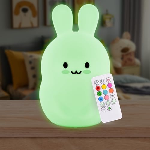 Lumipets Baxter The Bunny Squishy Night Light for Kids | Silicone Lamp with Tap & Remote Control | Rechargeable Color Changing Animal Night Light for Boys & Girls | Portable Nightlight with USB Cord - Image 1