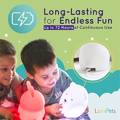 Lumipets Baxter The Bunny Squishy Night Light for Kids | Silicone Lamp with Tap & Remote Control | Rechargeable Color Changing Animal Night Light for Boys & Girls | Portable Nightlight with USB Cord - Image 5