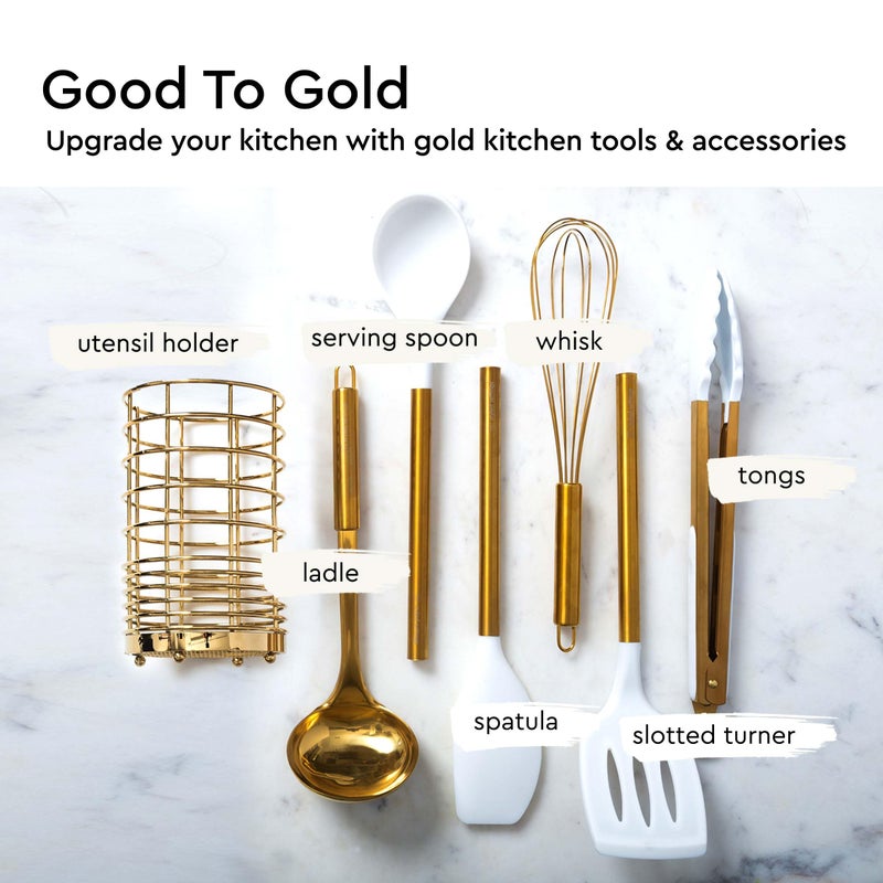 styled settings Gold Kitchen Utensils Set – 7-Piece White Silicone Cooking Tools with Gold Utensil Holder – Luxury Kitchen Accessories for Stylish Cooking and Serving, Ideal for Gifting - Image 3