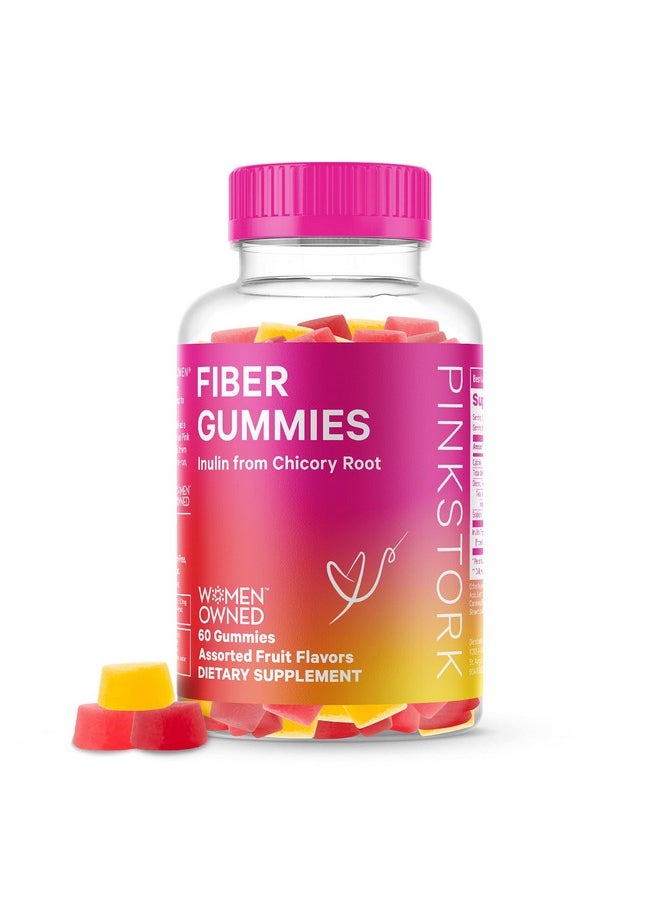 Pink Stork Fiber Gummies: Prebiotic Fiber Supplement Inulin Prebiotics For Women’S Digestive Support Digestive Support For Regularity And Gut Health 60 Peach Berry Gummies  - Image 1