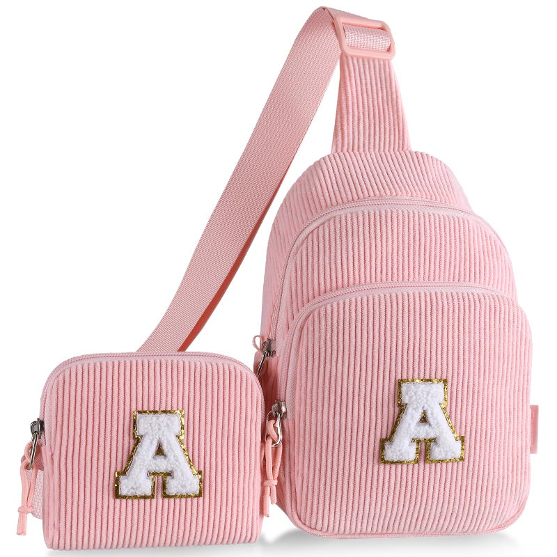 Gomens Easter Gifts Birthday Gifts for 4 5 6 7 8 9 10 11 12 13 Year Old Kids Girls, Cute Initial Crossbody Sling Bag Fanny Pack Belt Purse for Daughter Sister Teen Grandkids Personalized Gifts Pink A - Image 1