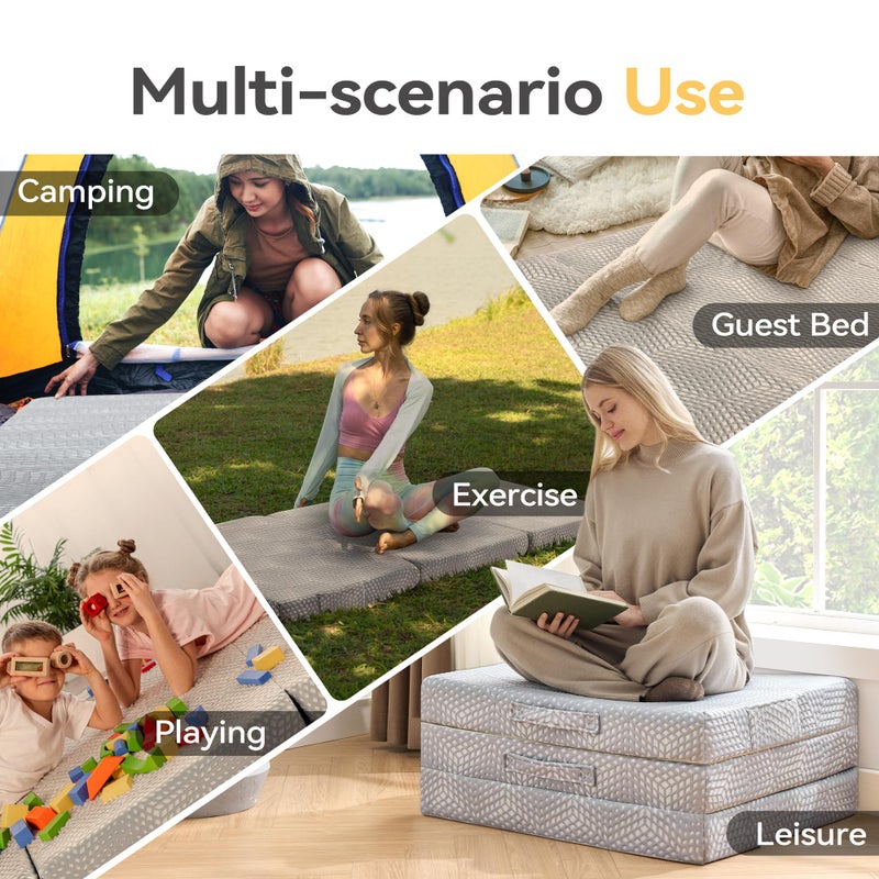 BDEUS Memory Foam Folding Mattress 4 Inch Twin Size with Protable Storage Bag, Trifold Mattress Topper Soft Guest Bed Floor Mat for Kids Camping Road Trip, Gray, 38 x 75 Inch - Image 4