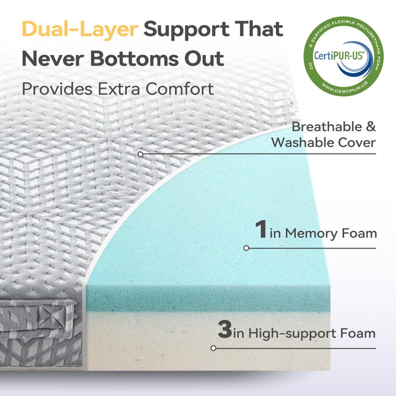 BDEUS Memory Foam Folding Mattress 4 Inch Twin Size with Protable Storage Bag, Trifold Mattress Topper Soft Guest Bed Floor Mat for Kids Camping Road Trip, Gray, 38 x 75 Inch - Image 5