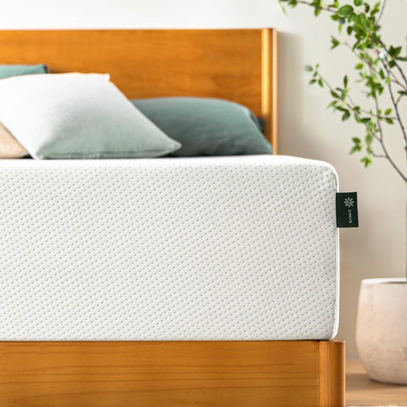 ZINUS 10 Inch Green Tea Memory Foam Mattress New Version Queen Fiberglass free Medium Firm Feel Zoned Pressure Relief Certified Safe Foams Fabric Mattress in A Box