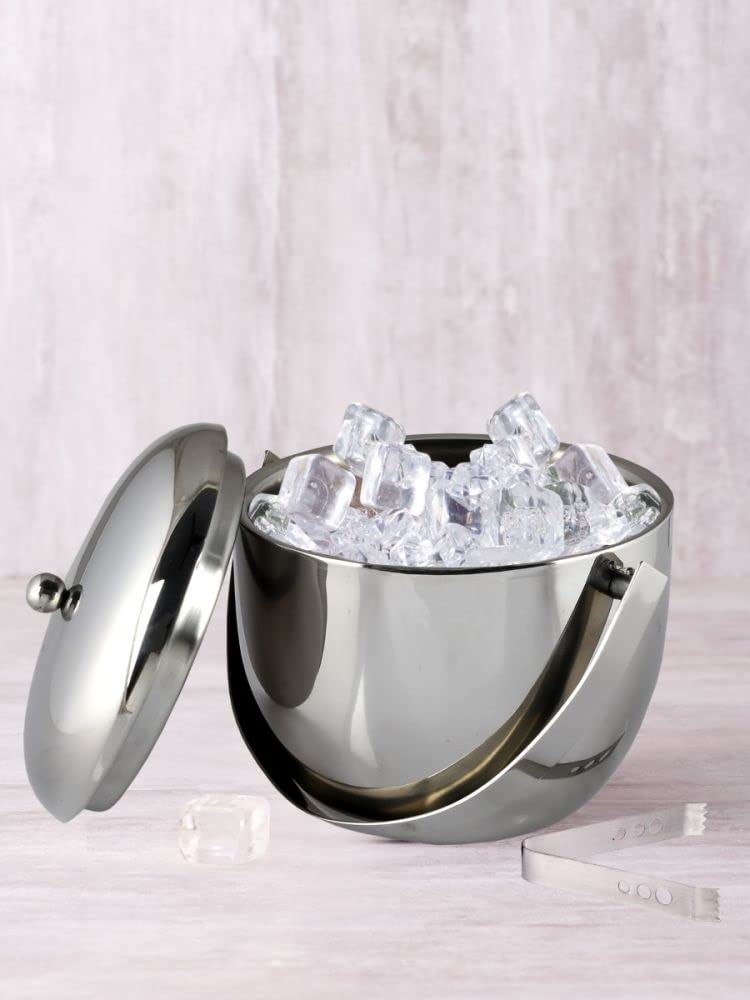 FINALITY Apple Shape Mirror Finish Ice Bucket Double Wall Insulated Stainless Steel Ice Box with Tong 18L Mirror Finish Ideal for Home Bar Accessories Perfect Ice Cube Box for Ice Bucket - Image 2