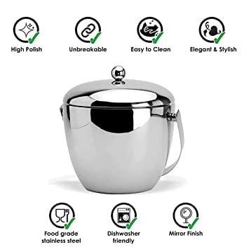 FINALITY Apple Shape Mirror Finish Ice Bucket Double Wall Insulated Stainless Steel Ice Box with Tong 18L Mirror Finish Ideal for Home Bar Accessories Perfect Ice Cube Box for Ice Bucket - Image 5