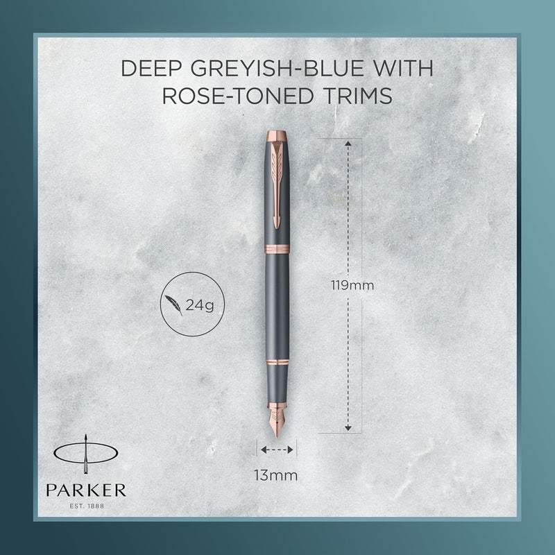 Parker IM Fountain Pen - Finishing Touch Collection - Slate Finish - Fine Nib with Blue Ink Refill - Gift Box - Image 3