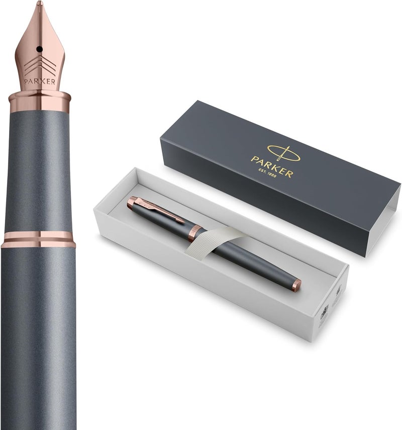 Parker IM Fountain Pen - Finishing Touch Collection - Slate Finish - Fine Nib with Blue Ink Refill - Gift Box - Image 1