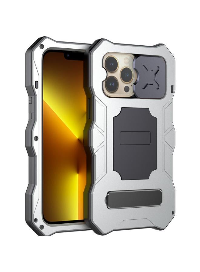 زبون جراب لهاتف iPhone 13 Pro Max مصنوع من المعدن والسيليكون مع حامل كاميرا منزلق - Image 2