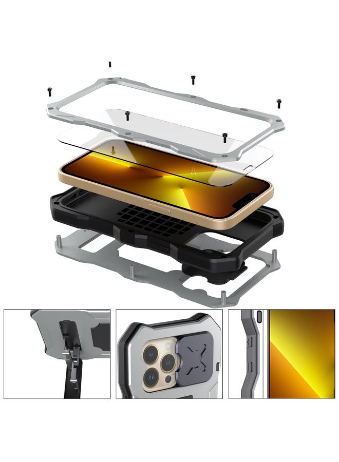 زبون جراب لهاتف iPhone 13 Pro Max مصنوع من المعدن والسيليكون مع حامل كاميرا منزلق - Image 3