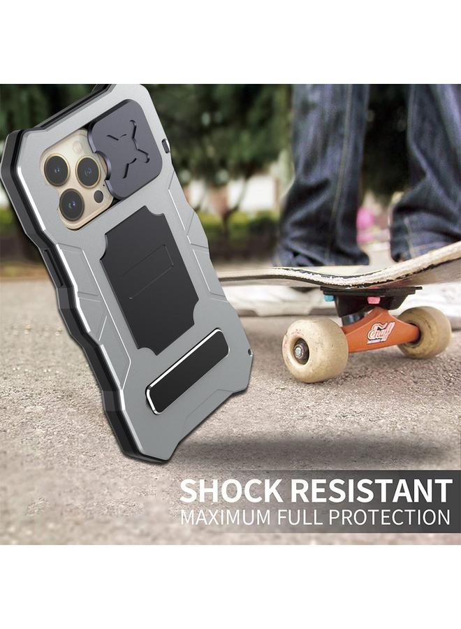 زبون جراب لهاتف iPhone 13 Pro Max مصنوع من المعدن والسيليكون مع حامل كاميرا منزلق - Image 4