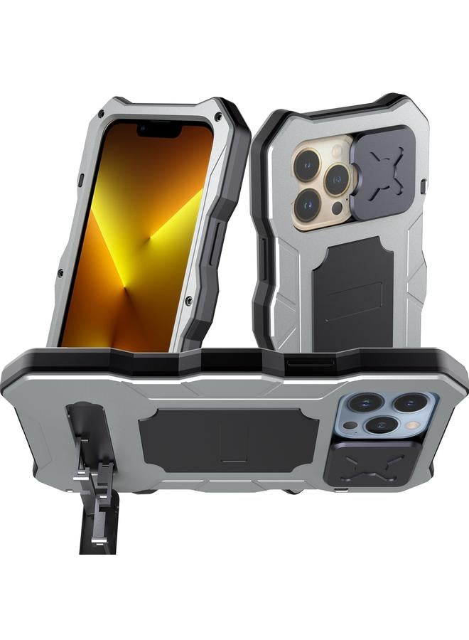 زبون جراب لهاتف iPhone 13 Pro Max مصنوع من المعدن والسيليكون مع حامل كاميرا منزلق - Image 1