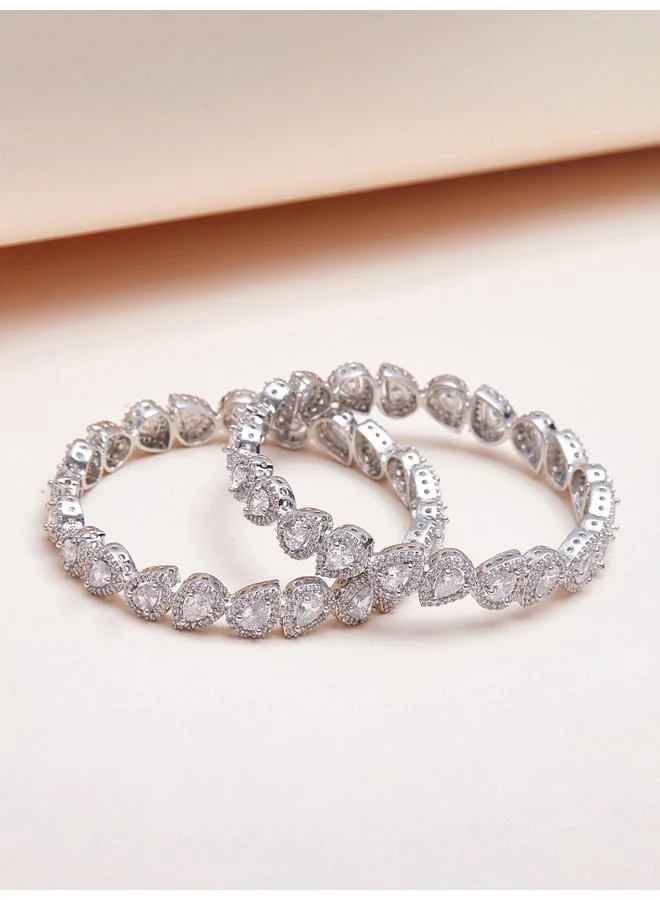 VOYLLA Pear Cut Cluster Setting Zircons Adorned Silver Plated Brass Bracelets