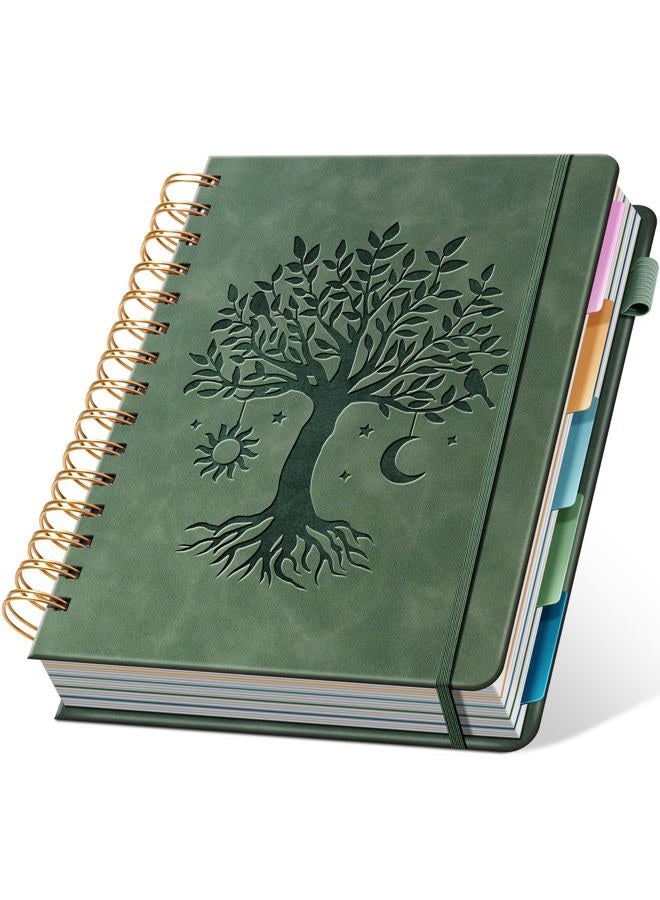 Ovesmusl Hardcover Spiral Notebook 8.4" x 6.1" with 5 Removable Dividers 300 Pages Leather 5 Subject Notebook College Ruled 100GSM Large Spiral Notebooks for Work Thick Lined Journal for Women, Green - Image 1